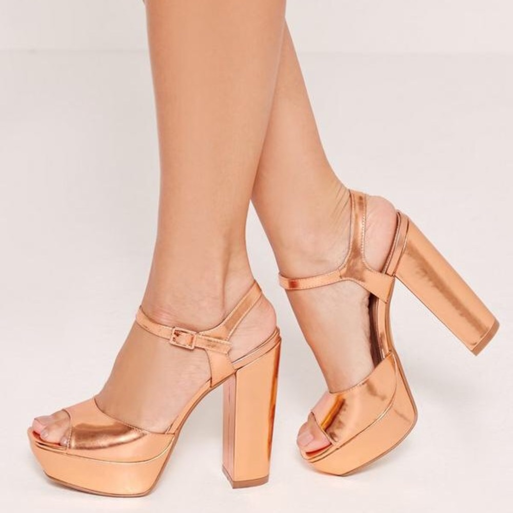 Missguided Rose Gold Retro Platform Heels